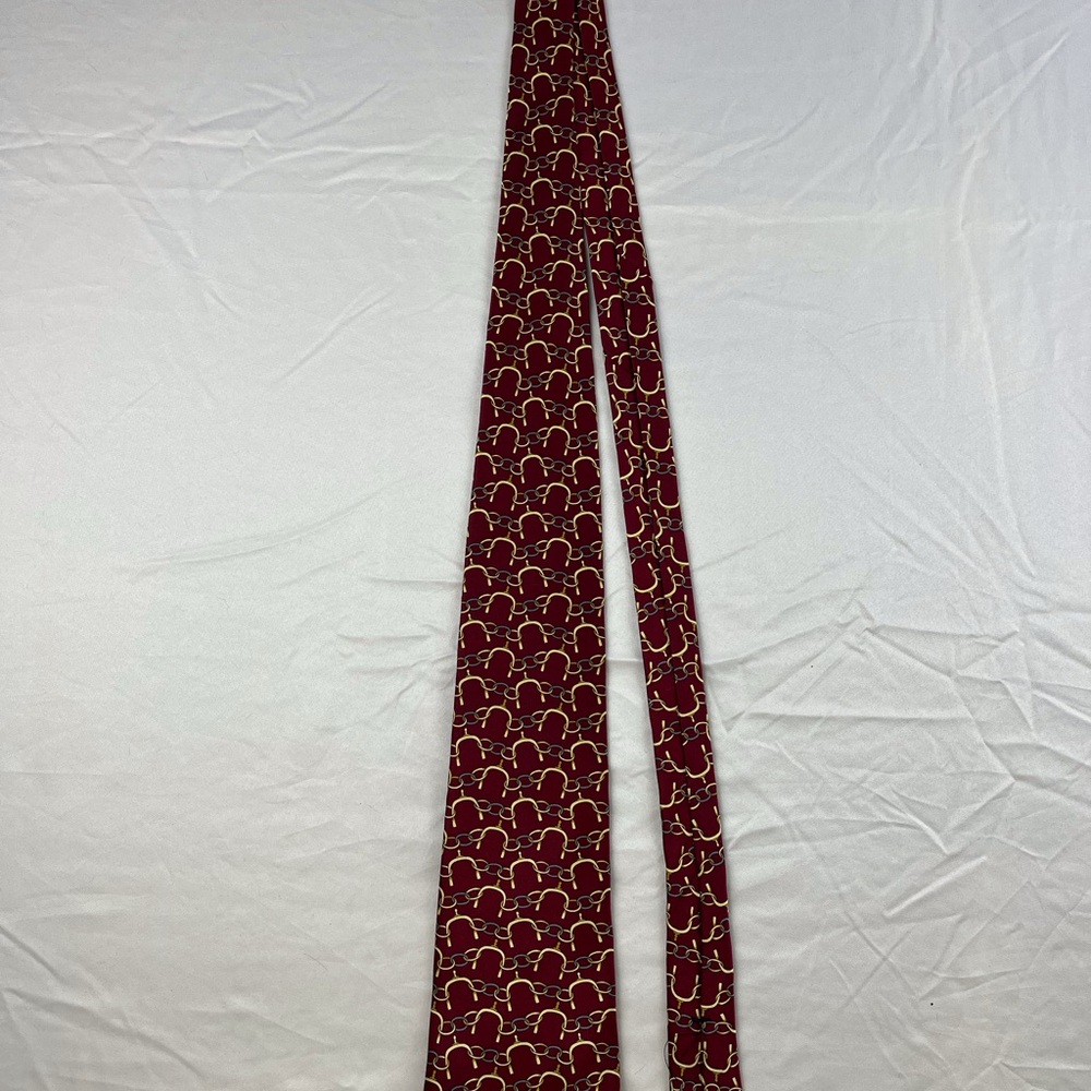Crooks And Creed London Silk Necktie Red Gray Gold Spurs  Tie